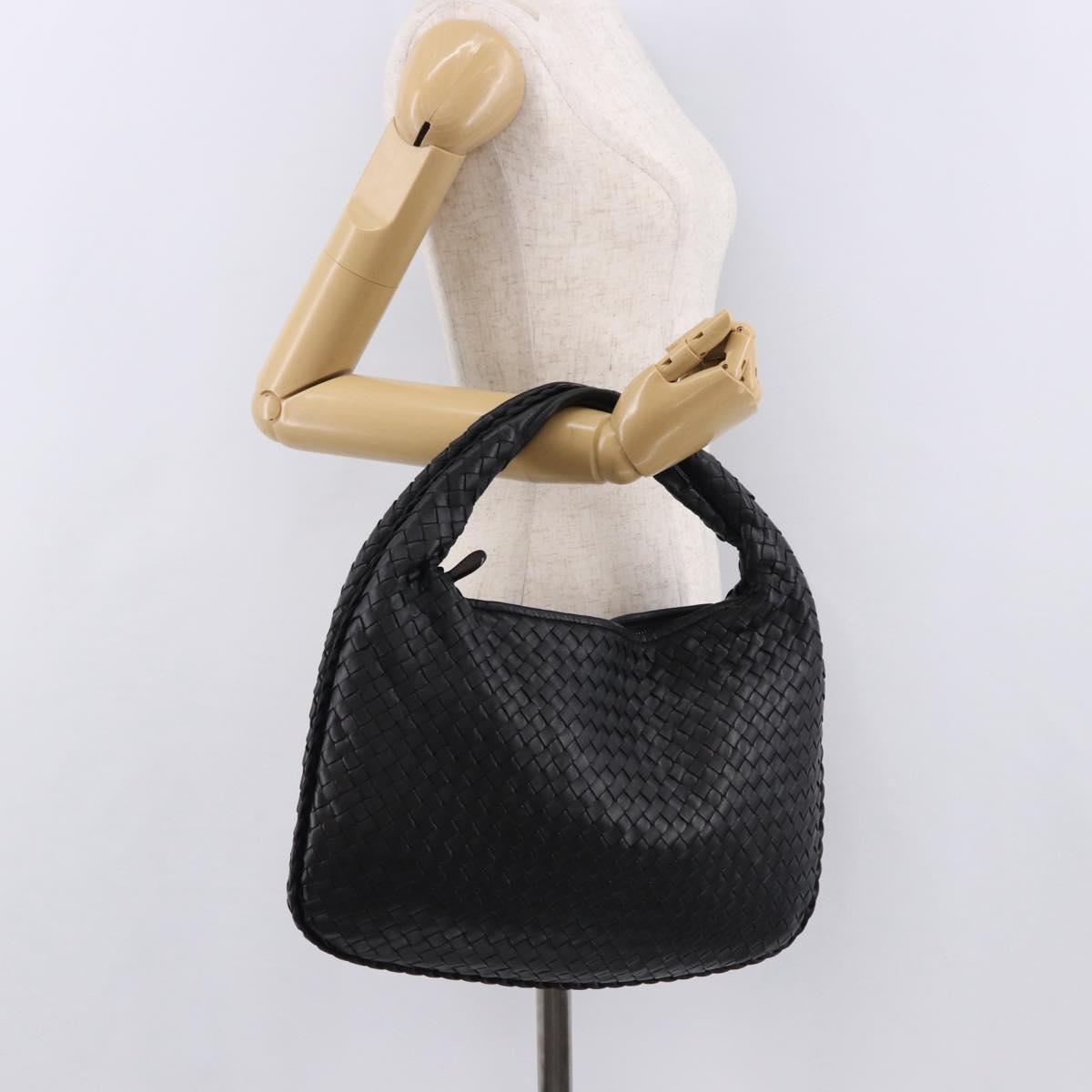 BOTTEGA VENETA INTRECCIATO Hobo Shoulder Bag Leather Black Auth yk20619SAV