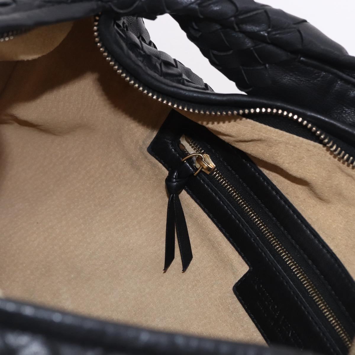 BOTTEGA VENETA INTRECCIATO Bag Leather Black Gold 115653 Auth yk20620SAV