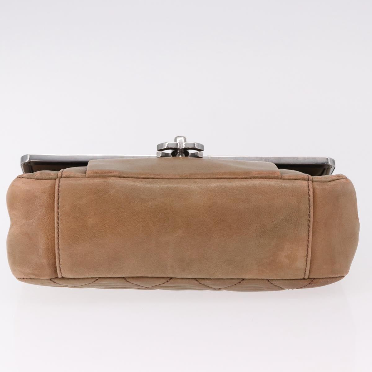 CHANEL Matelasse Chain Hand Bag Lamb Skin Brown Silver CC Auth yk20623A
