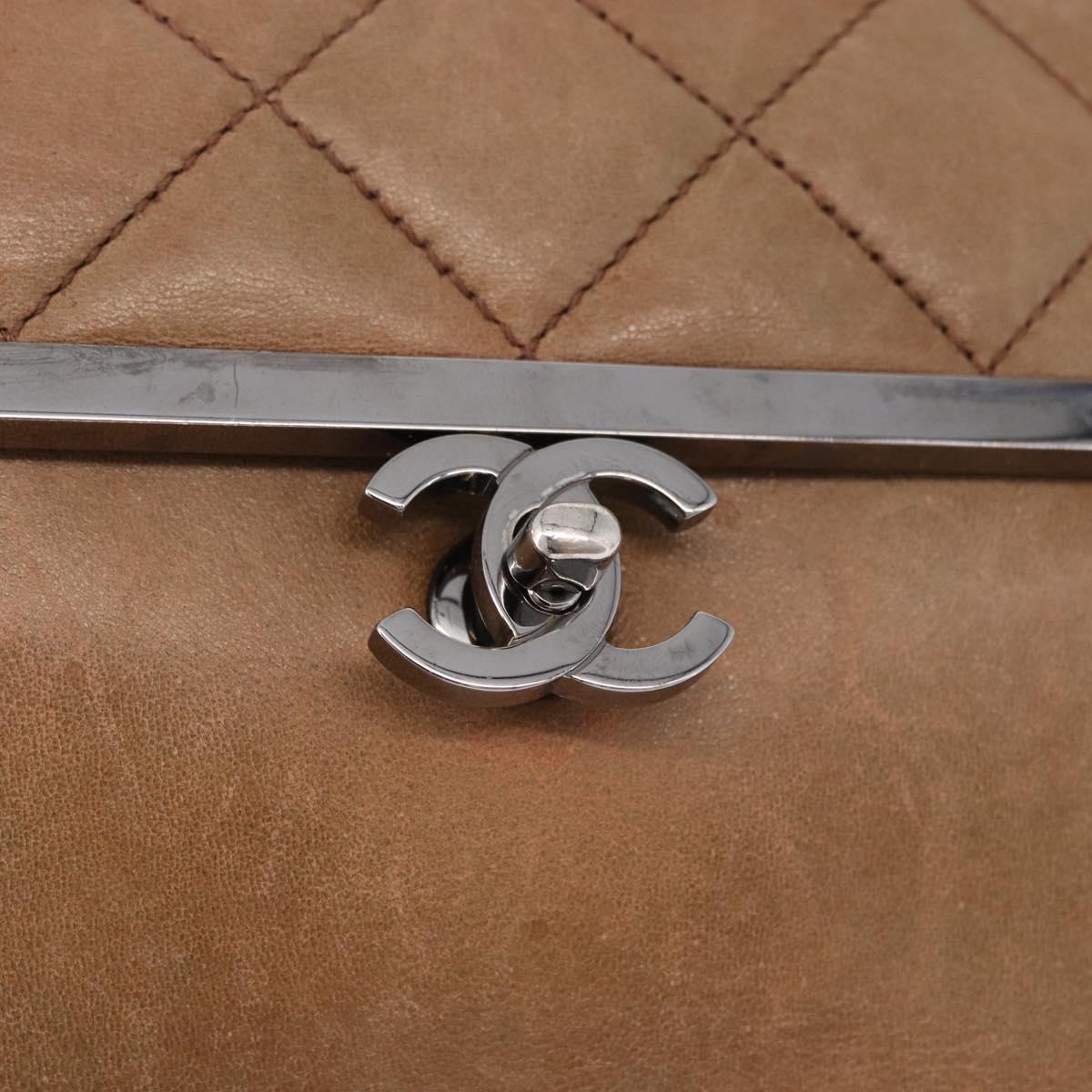 CHANEL Matelasse Chain Hand Bag Lamb Skin Brown Silver CC Auth yk20623A