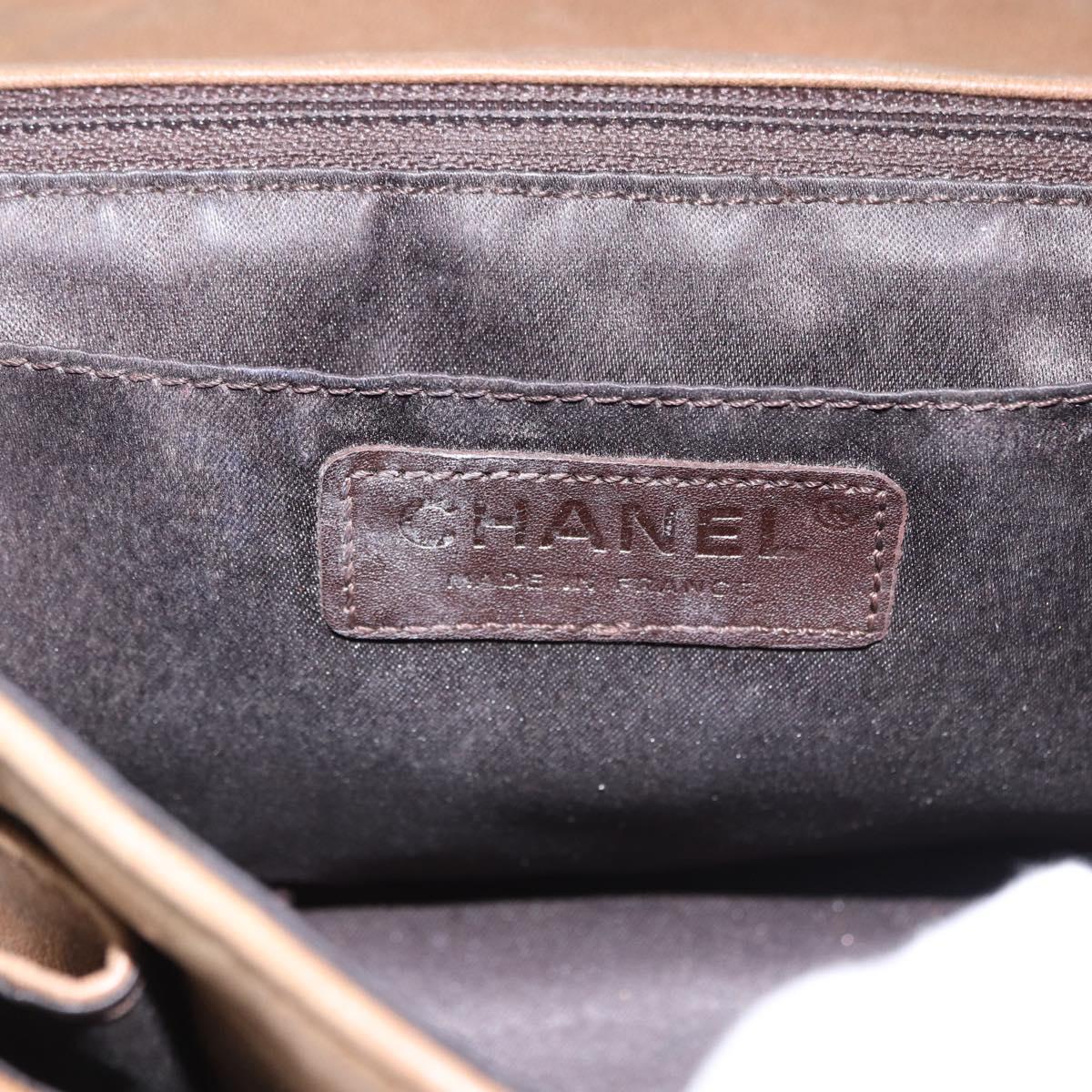 CHANEL Matelasse Chain Hand Bag Lamb Skin Brown Silver CC Auth yk20623A