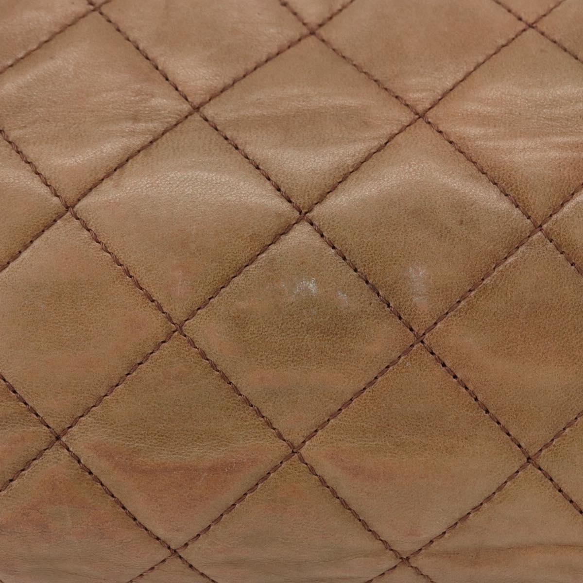 CHANEL Matelasse Chain Hand Bag Lamb Skin Brown Silver CC Auth yk20623A