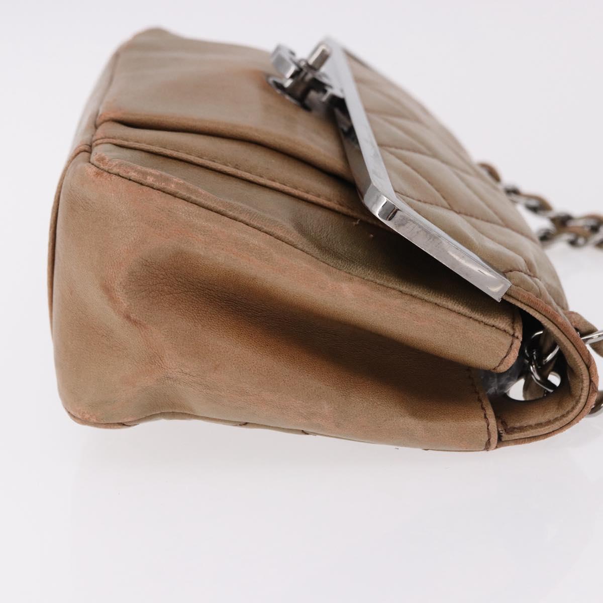 CHANEL Matelasse Chain Hand Bag Lamb Skin Brown Silver CC Auth yk20623A