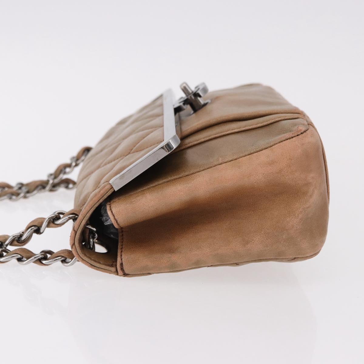 CHANEL Matelasse Chain Hand Bag Lamb Skin Brown Silver CC Auth yk20623A