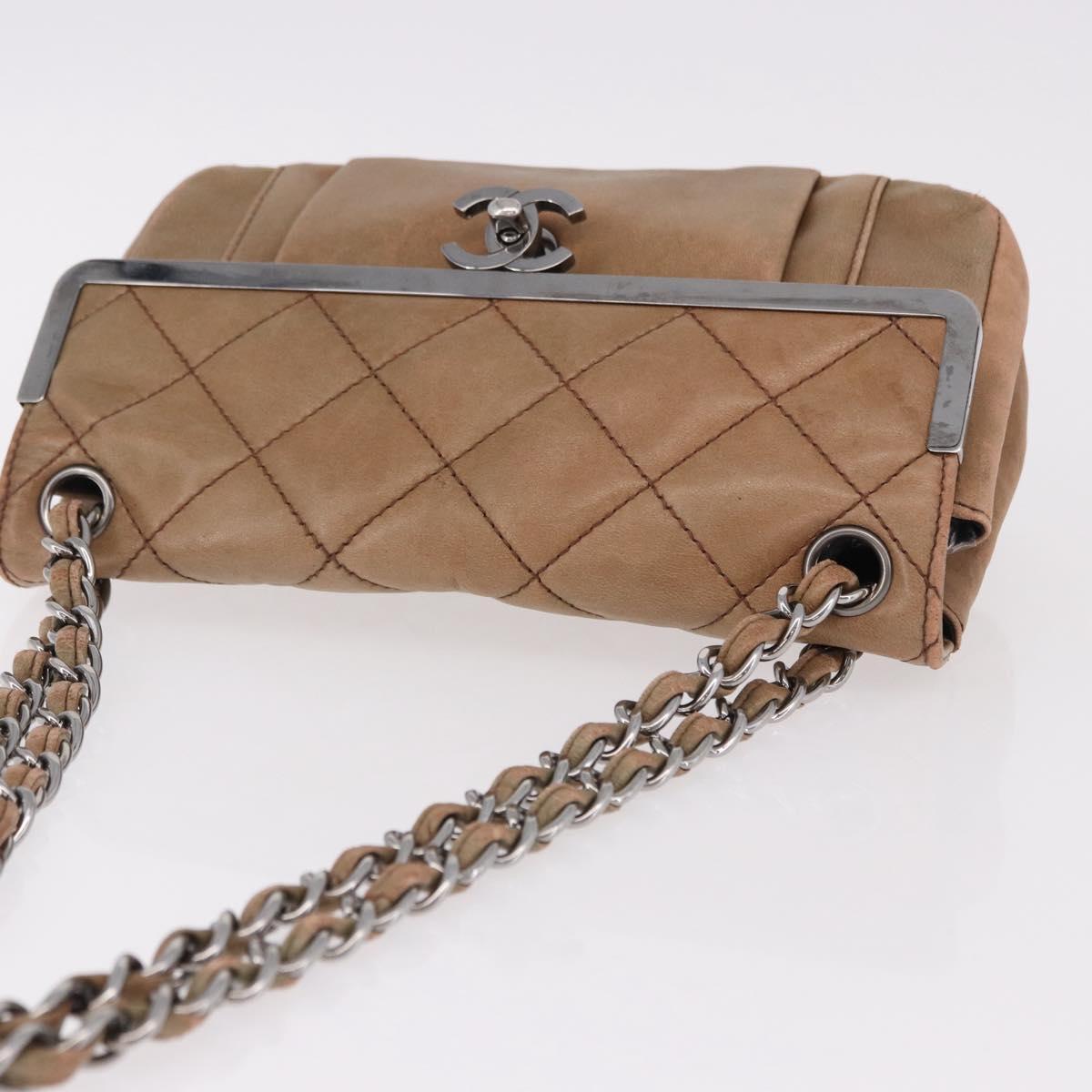 CHANEL Matelasse Chain Hand Bag Lamb Skin Brown Silver CC Auth yk20623A