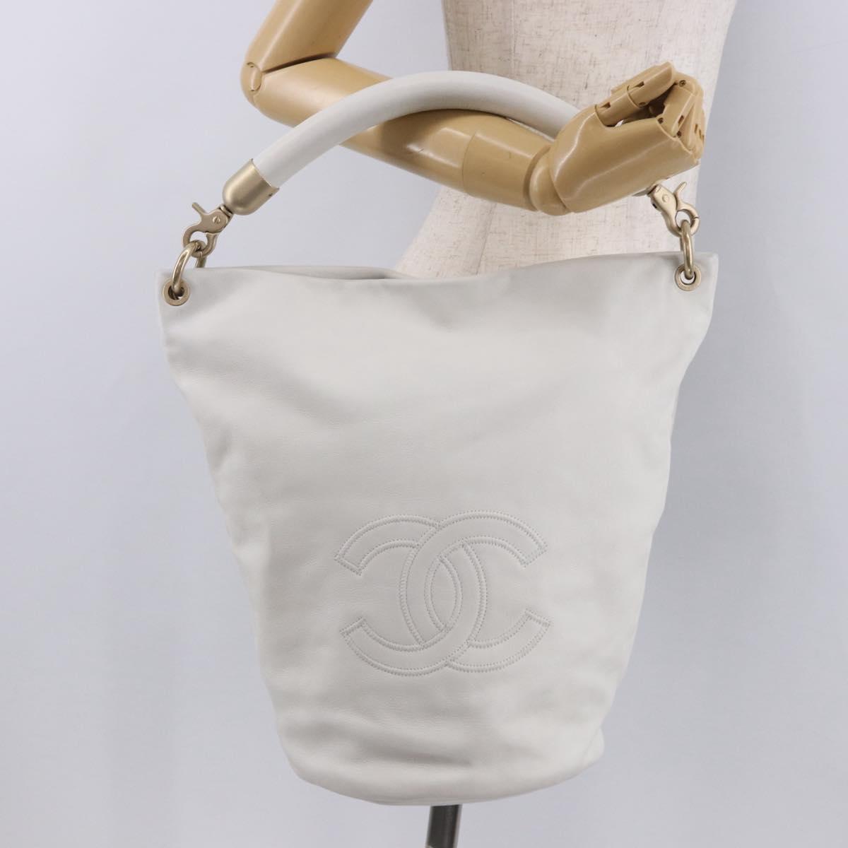 CHANEL COCO Mark Shoulder Bag Leather White Black CC Auth yk20624SAV