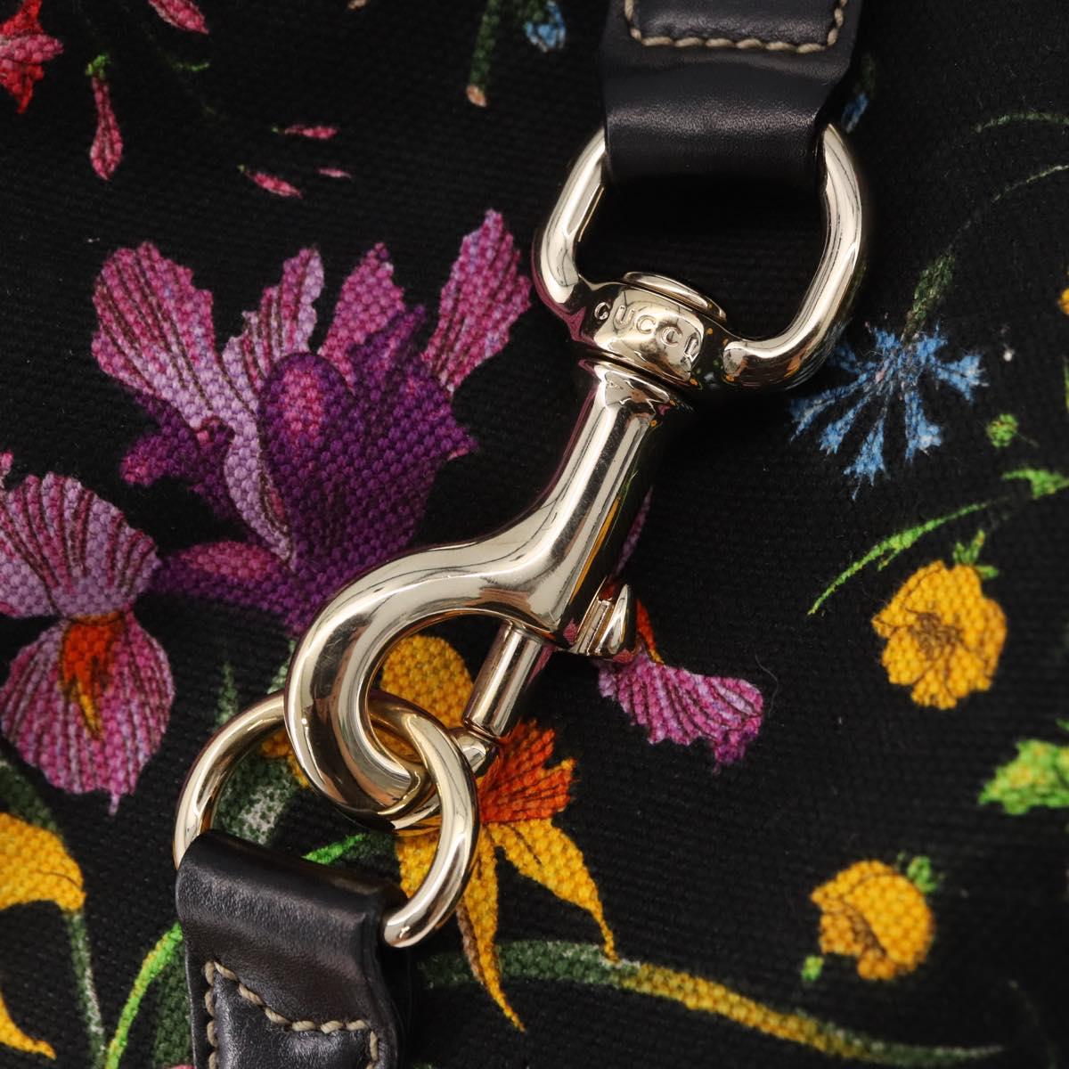 GUCCI Jackie Flora Shoulder Bag Canvas Black Gold 153029 Auth yk20625SAV