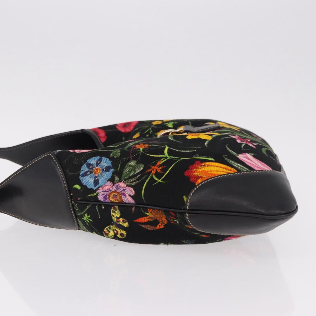 GUCCI Jackie Flora Shoulder Bag Canvas Black Gold 153029 Auth yk20625SAV