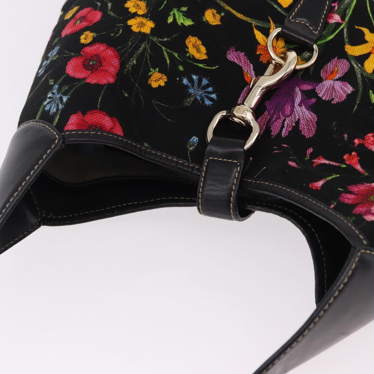 GUCCI Jackie Flora Shoulder Bag Canvas Black Gold 153029 Auth yk20625SAV