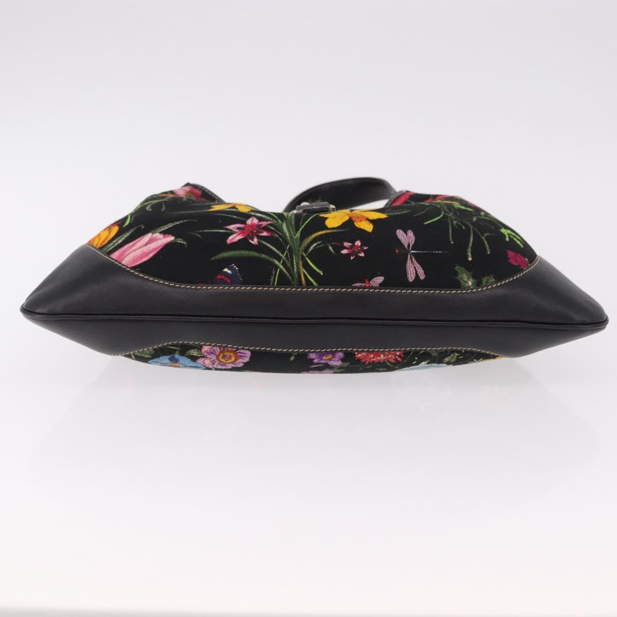 GUCCI Jackie Flora Shoulder Bag Canvas Black Gold 153029 Auth yk20625SAV