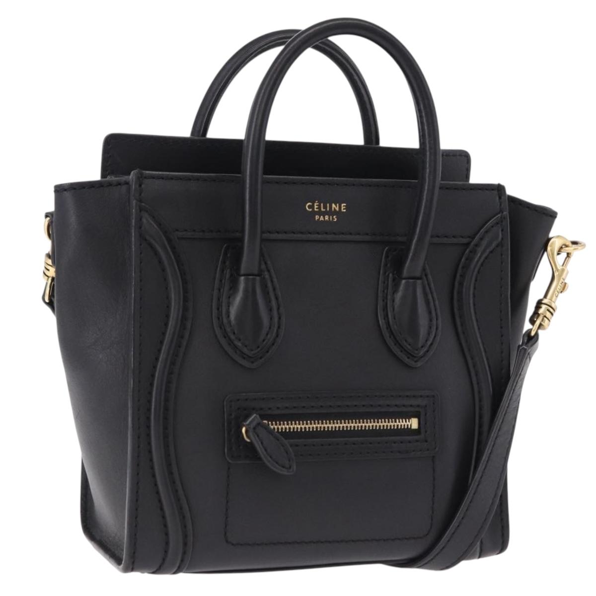 CELINE Luggage Nano Shopper Hand Bag Leather 2way Black Gold Auth yk20626SAM