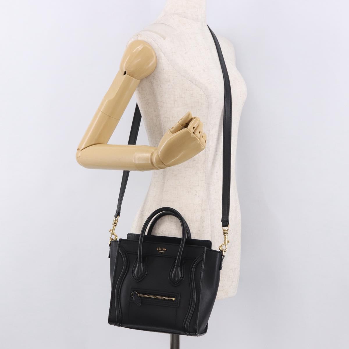 CELINE Luggage Nano Shopper Hand Bag Leather 2way Black Gold Auth yk20626SAM