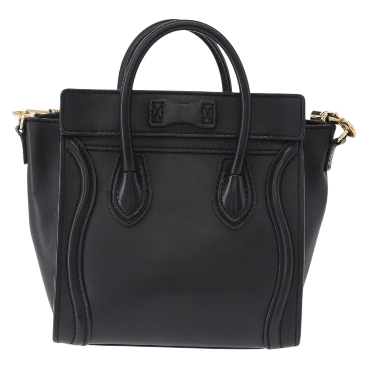 CELINE Luggage Nano Shopper Hand Bag Leather 2way Black Gold Auth yk20626SAM