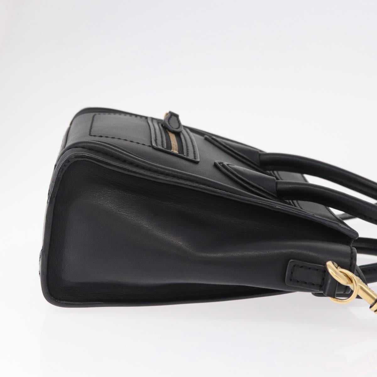 CELINE Luggage Nano Shopper Hand Bag Leather 2way Black Gold Auth yk20626SAM