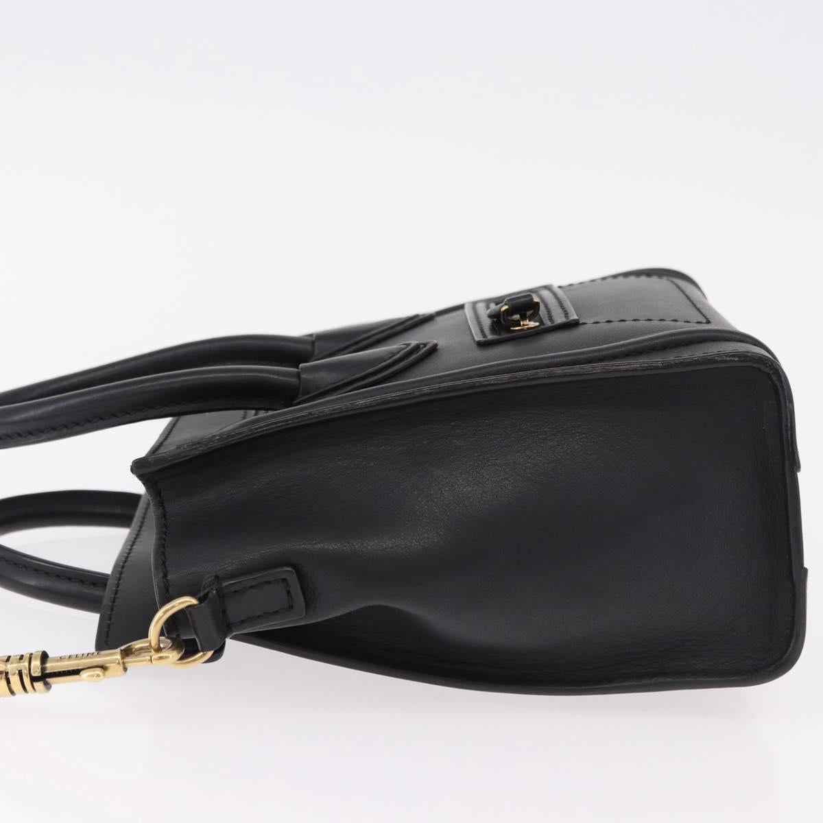 CELINE Luggage Nano Shopper Hand Bag Leather 2way Black Gold Auth yk20626SAM