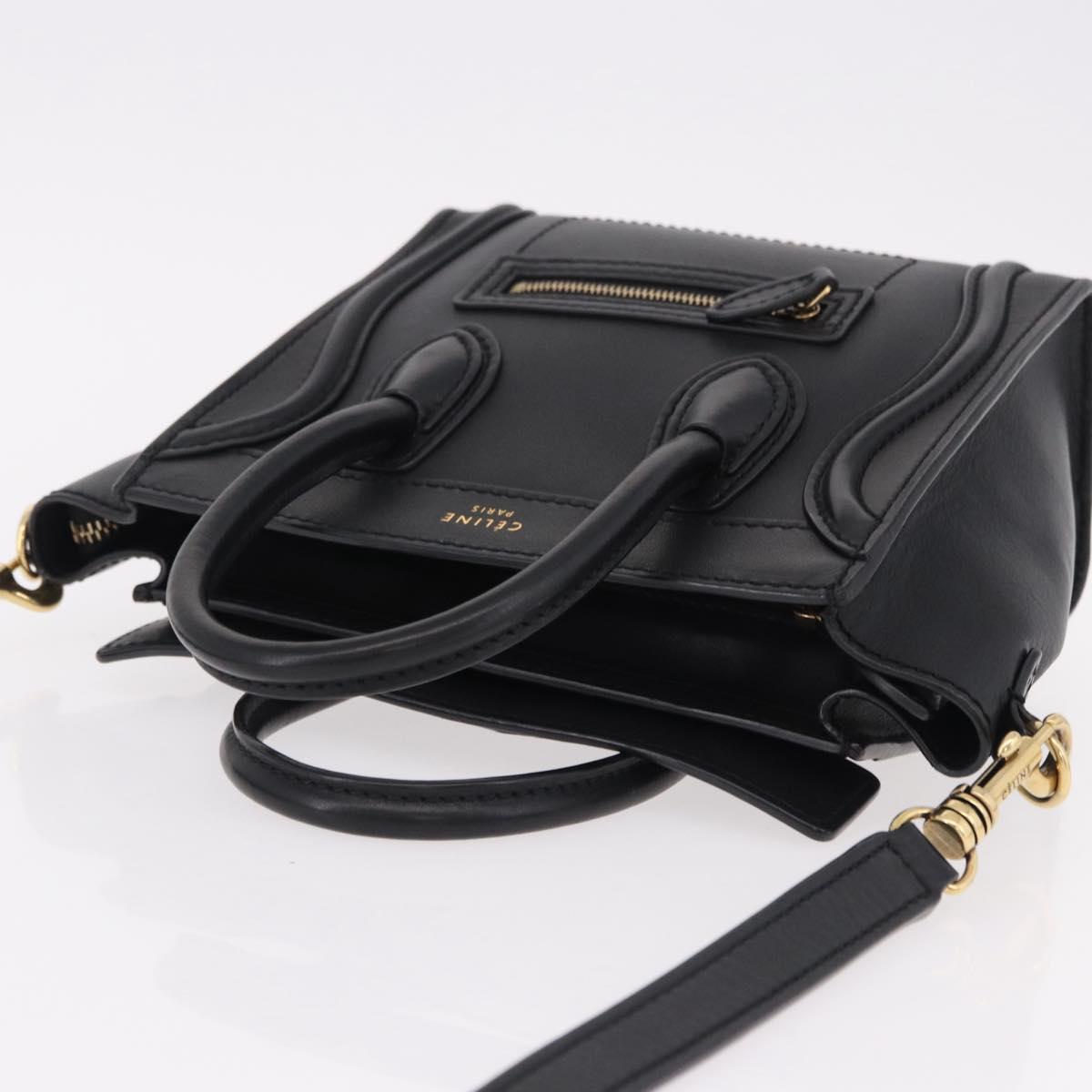 CELINE Luggage Nano Shopper Hand Bag Leather 2way Black Gold Auth yk20626SAM