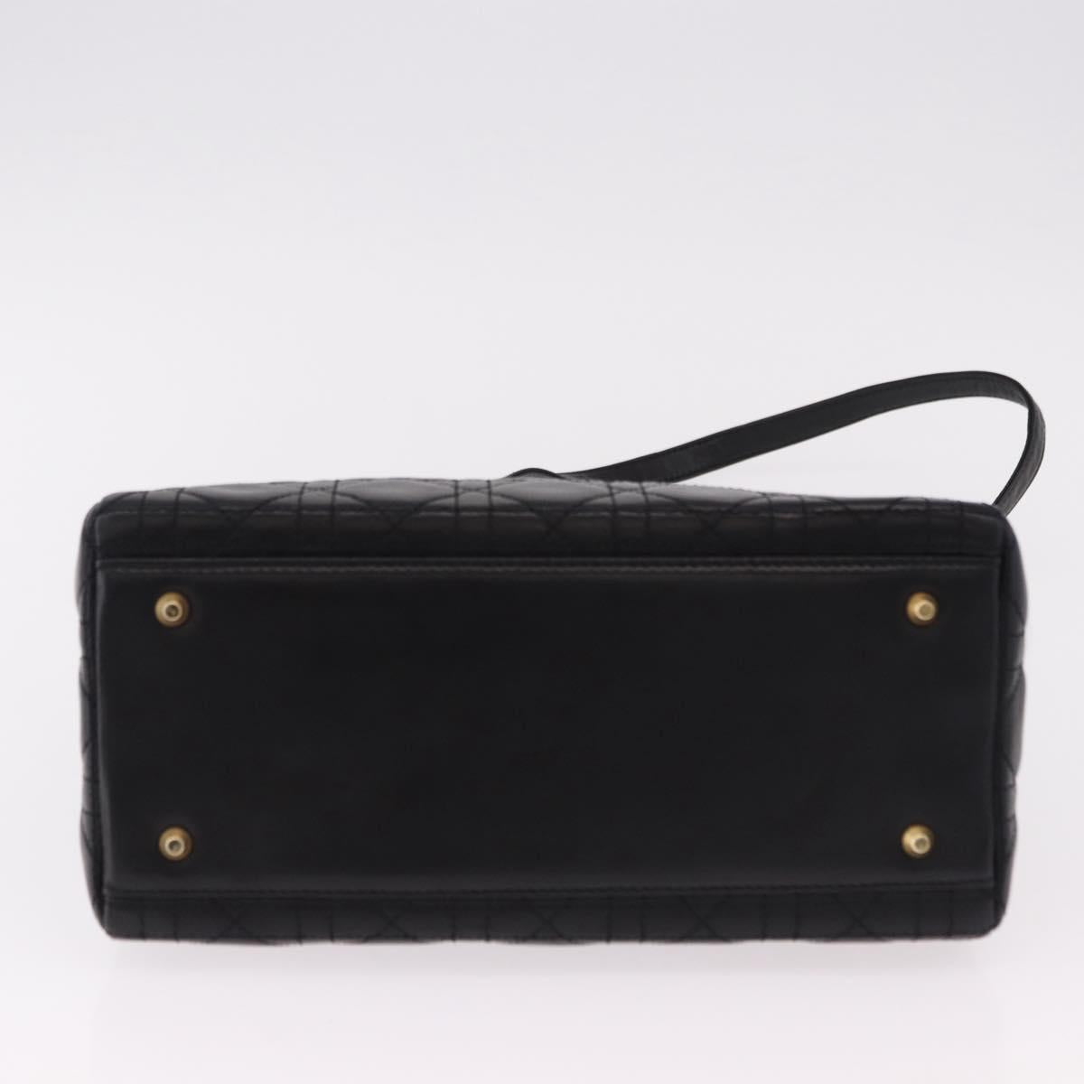 Christian Dior Canage Hand Bag Lamb Skin Black Gold Auth yk20628SAM