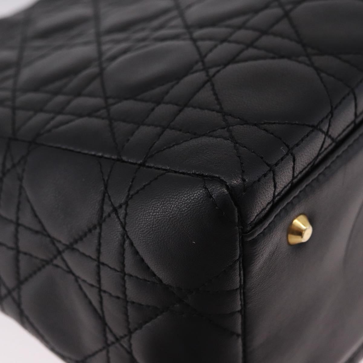 Christian Dior Canage Hand Bag Lamb Skin Black Gold Auth yk20628SAM