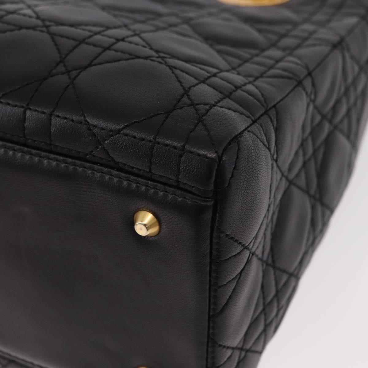 Christian Dior Canage Hand Bag Lamb Skin Black Gold Auth yk20628SAM