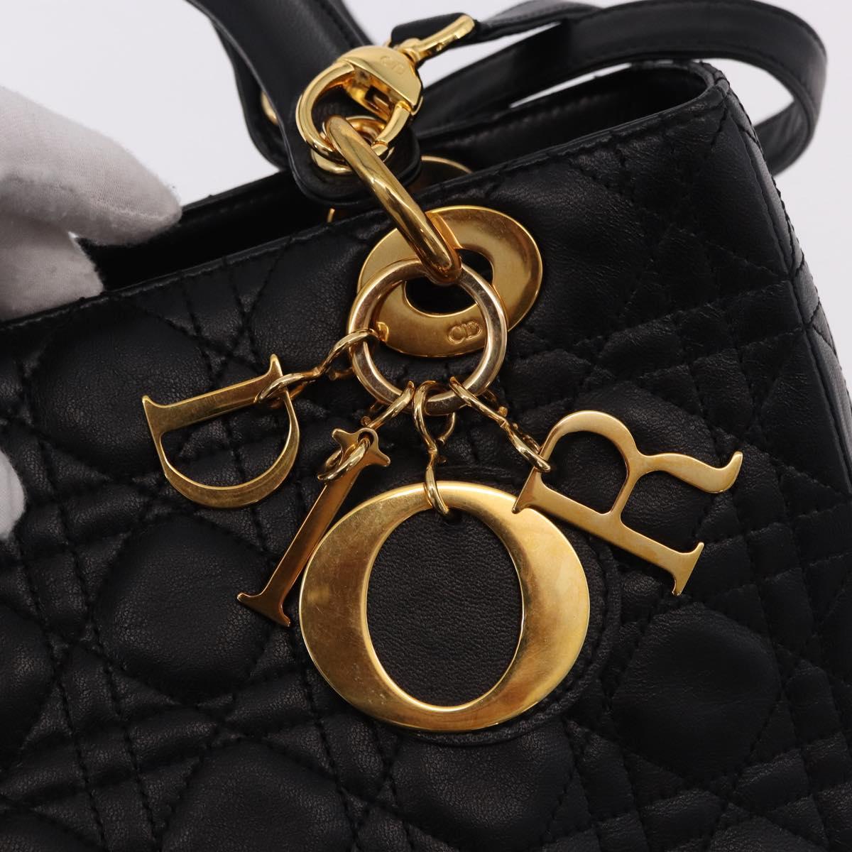 Christian Dior Canage Hand Bag Lamb Skin Black Gold Auth yk20628SAM