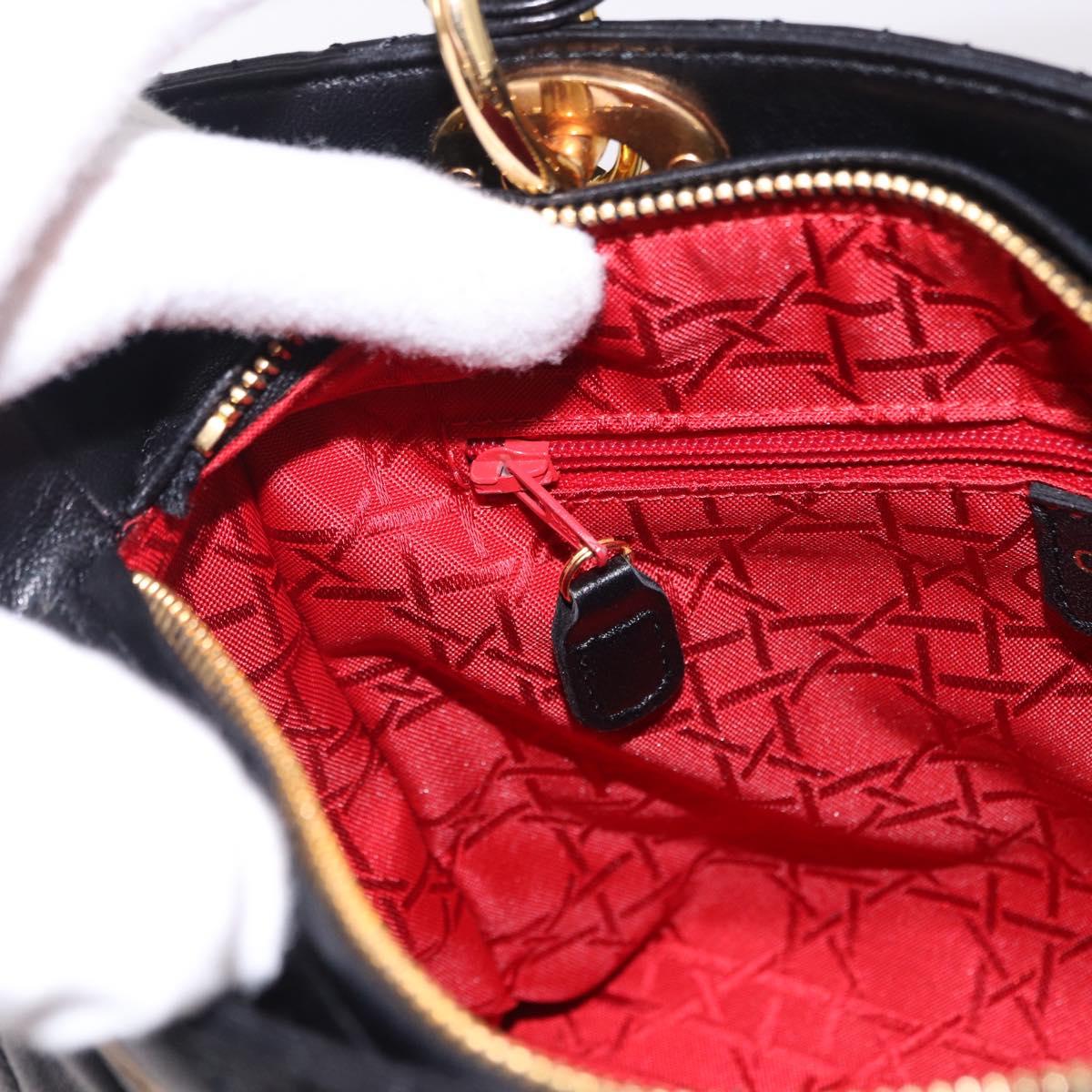 Christian Dior Canage Hand Bag Lamb Skin Black Gold Auth yk20628SAM