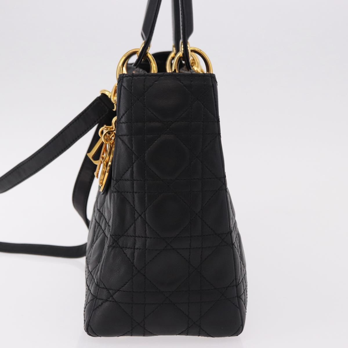 Christian Dior Canage Hand Bag Lamb Skin Black Gold Auth yk20628SAM