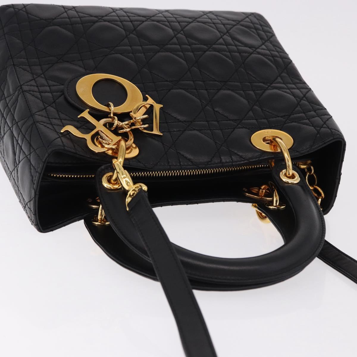 Christian Dior Canage Hand Bag Lamb Skin Black Gold Auth yk20628SAM