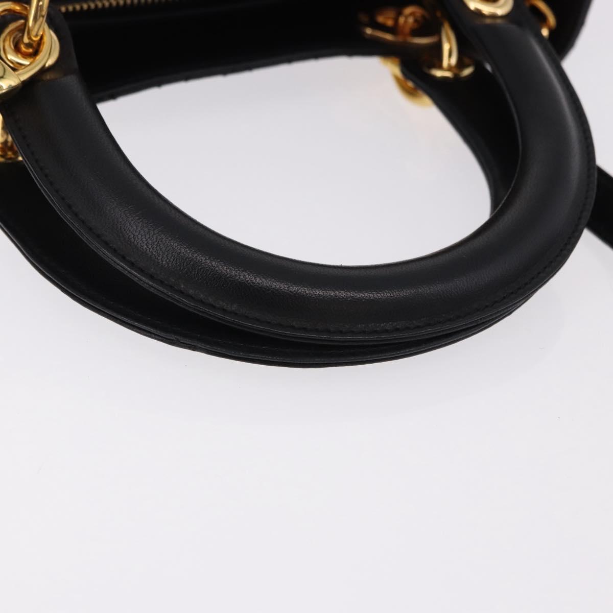 Christian Dior Canage Hand Bag Lamb Skin Black Gold Auth yk20628SAM