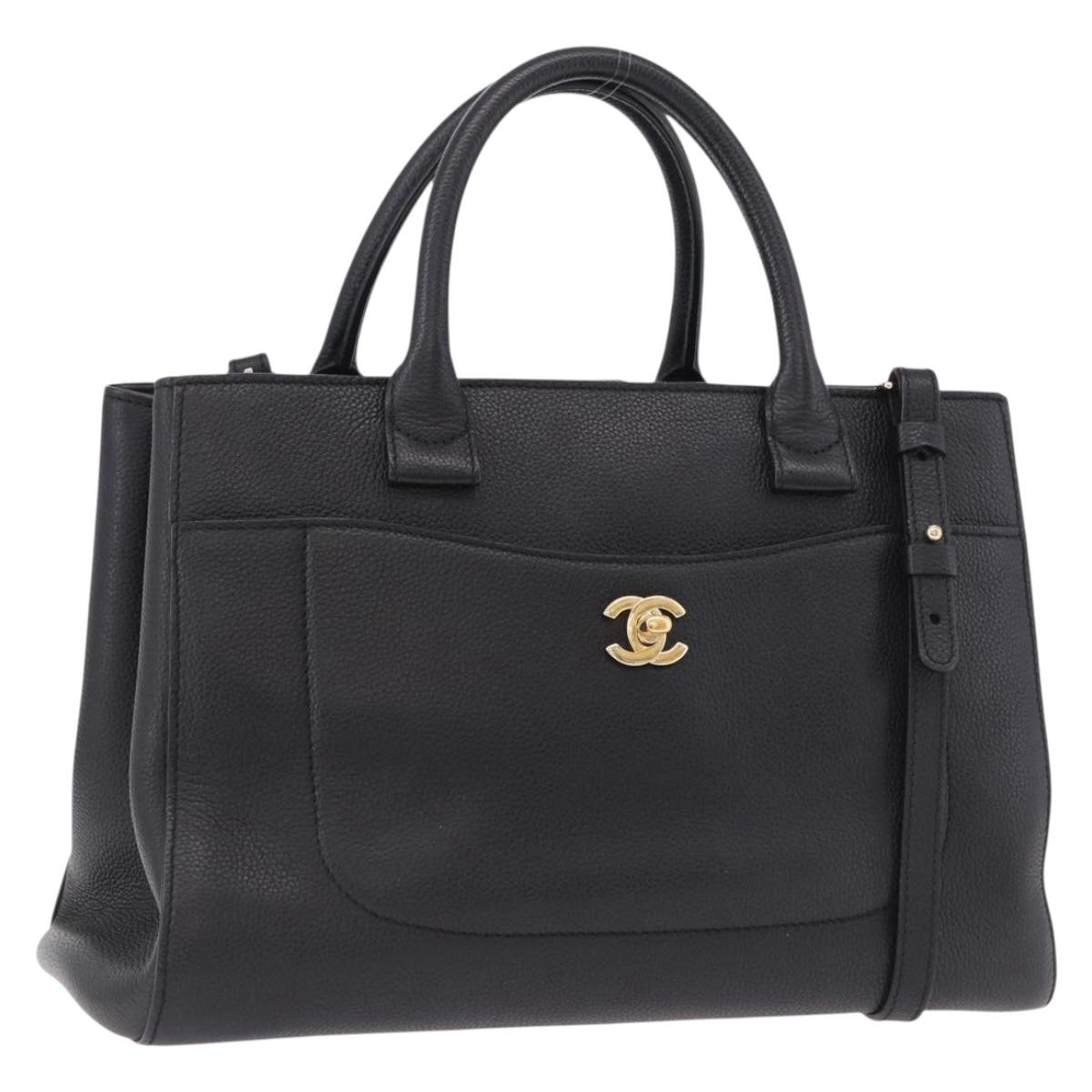 CHANEL Neo Executive Tote Bag Caviar Skin 2way Black Gold CC Auth yk20629SAM