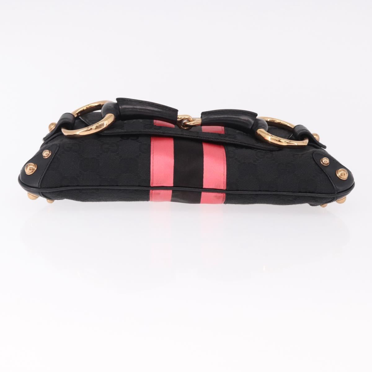 GUCCI GG Canvas Bamboo Chain Horsebit Hand Bag Black Gold 129497 Auth yk20630SAM