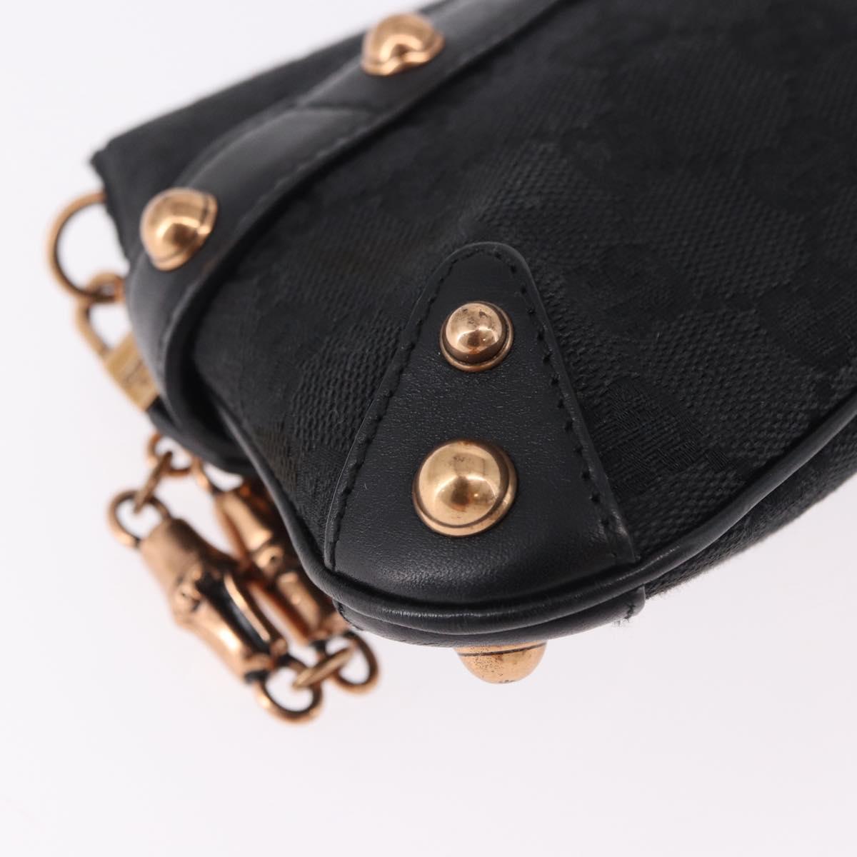 GUCCI GG Canvas Bamboo Chain Horsebit Hand Bag Black Gold 129497 Auth yk20630SAM