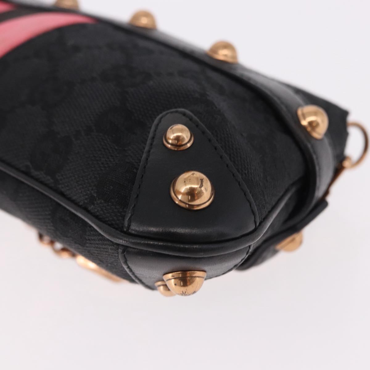 GUCCI GG Canvas Bamboo Chain Horsebit Hand Bag Black Gold 129497 Auth yk20630SAM