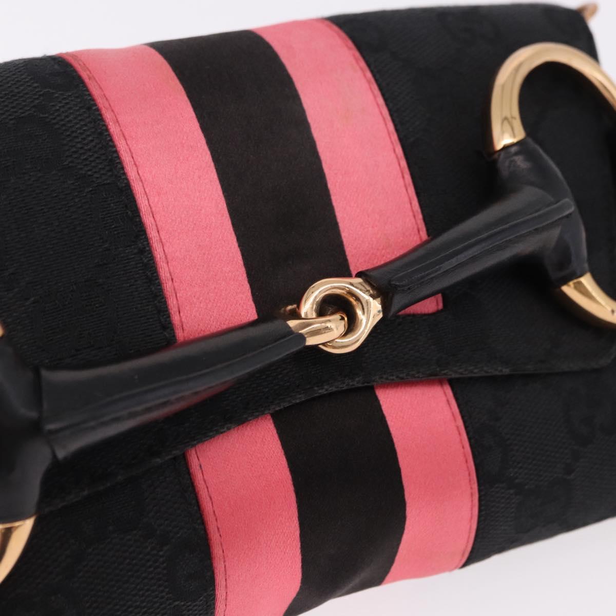 GUCCI GG Canvas Bamboo Chain Horsebit Hand Bag Black Gold 129497 Auth yk20630SAM