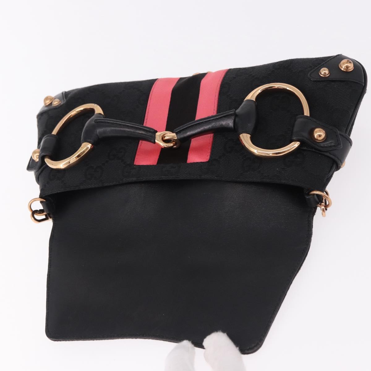 GUCCI GG Canvas Bamboo Chain Horsebit Hand Bag Black Gold 129497 Auth yk20630SAM
