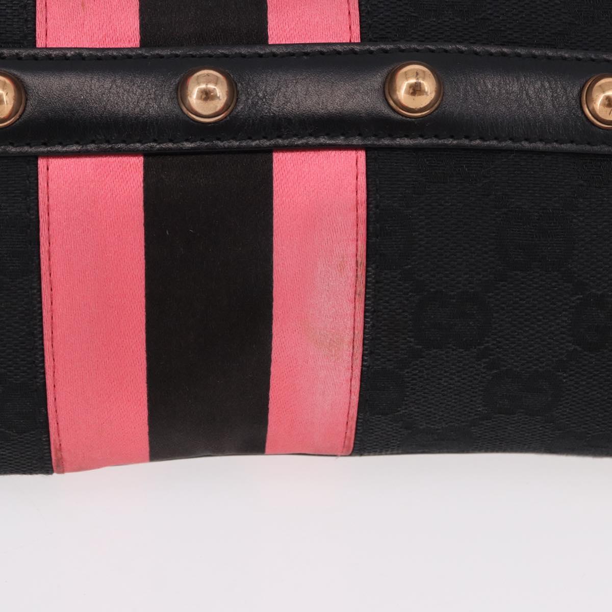 GUCCI GG Canvas Bamboo Chain Horsebit Hand Bag Black Gold 129497 Auth yk20630SAM