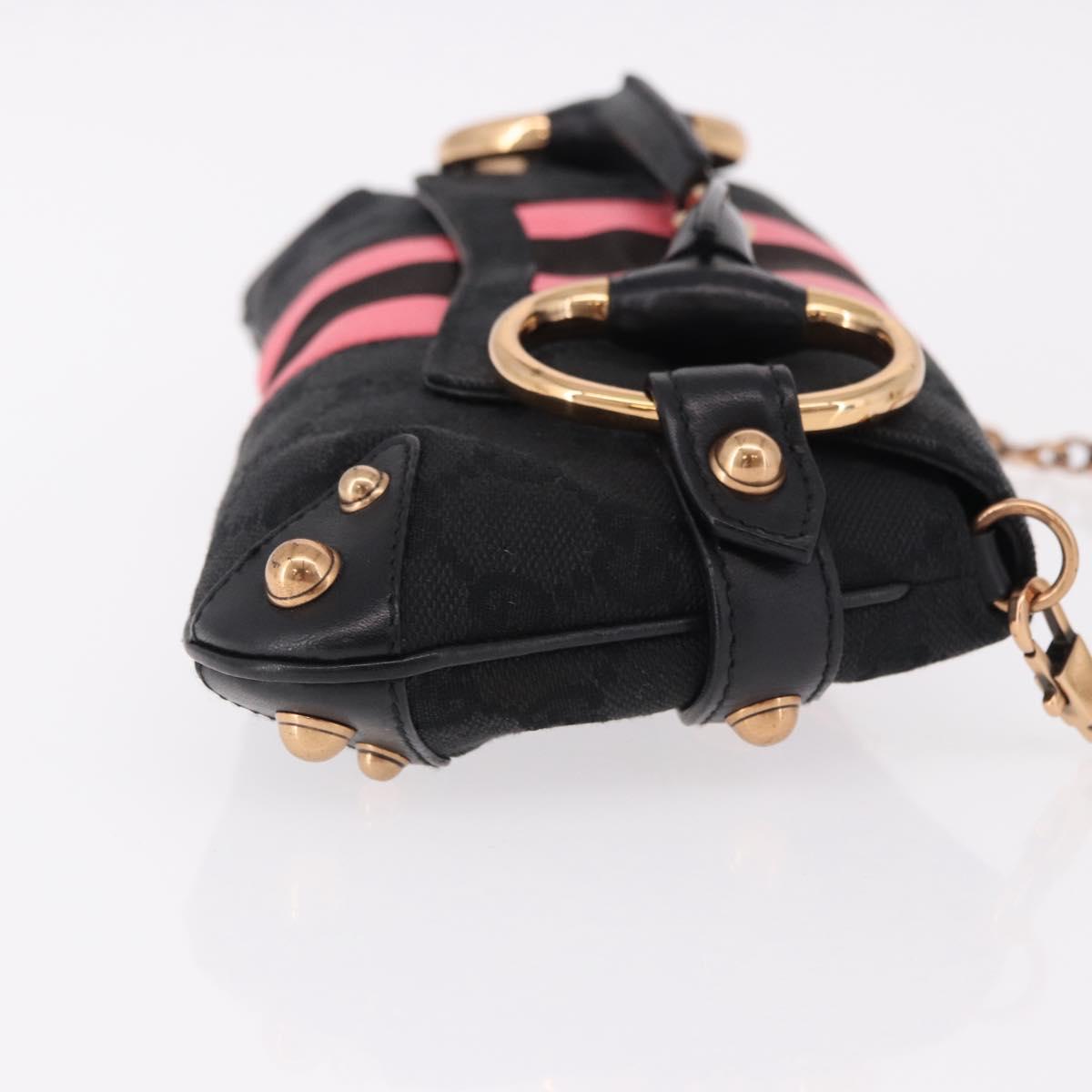GUCCI GG Canvas Bamboo Chain Horsebit Hand Bag Black Gold 129497 Auth yk20630SAM