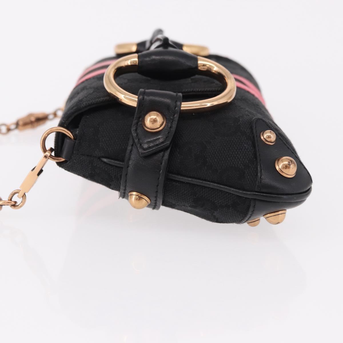 GUCCI GG Canvas Bamboo Chain Horsebit Hand Bag Black Gold 129497 Auth yk20630SAM