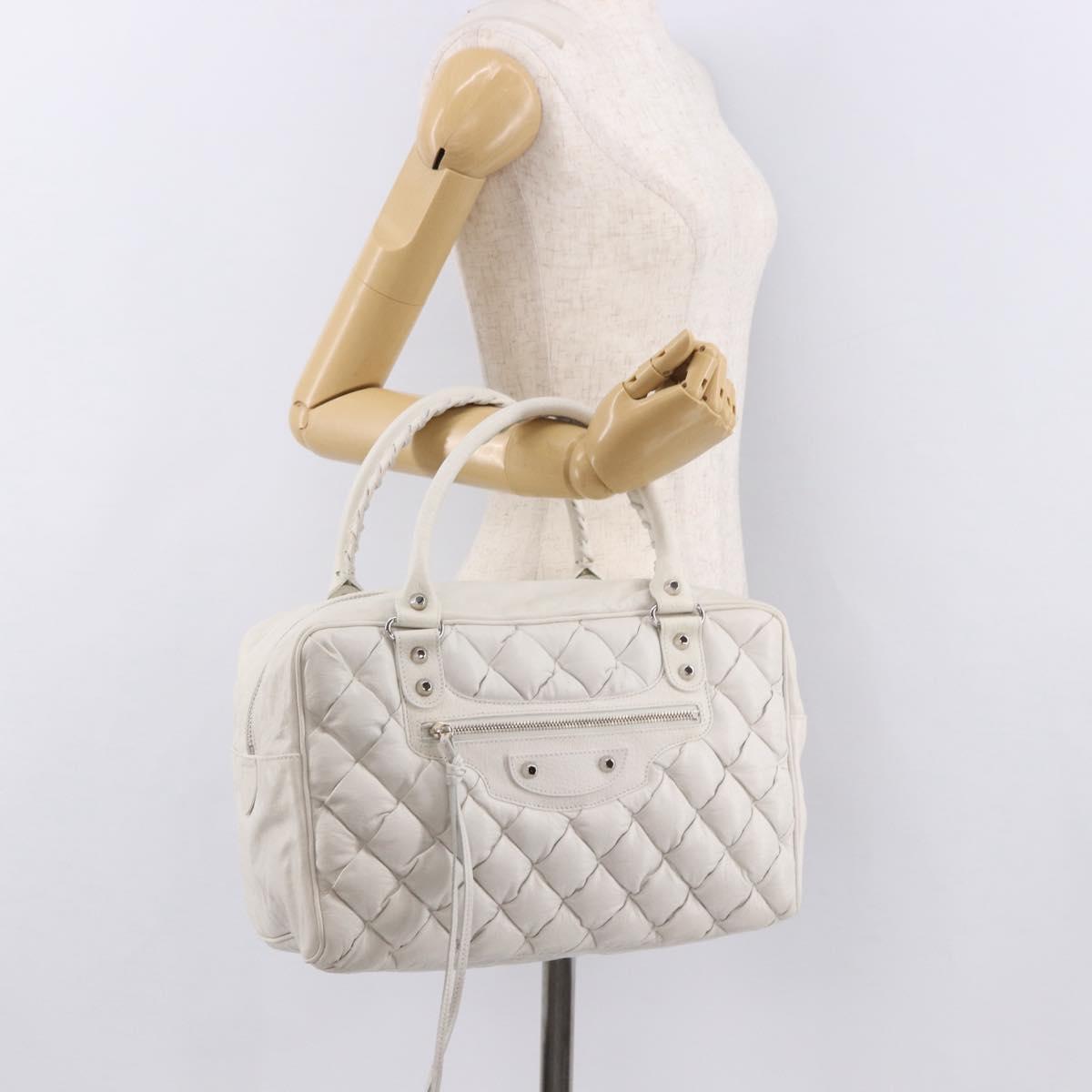 BALENCIAGA The Matelasse Hand Bag Leather White Silver 168031 Auth yk20631V