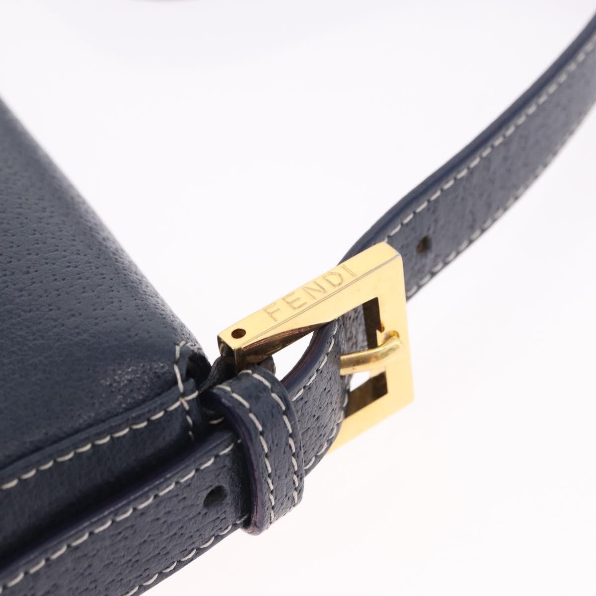 FENDI Mamma Baguette Shoulder Bag Leather Navy Gold Auth yk20632SAM