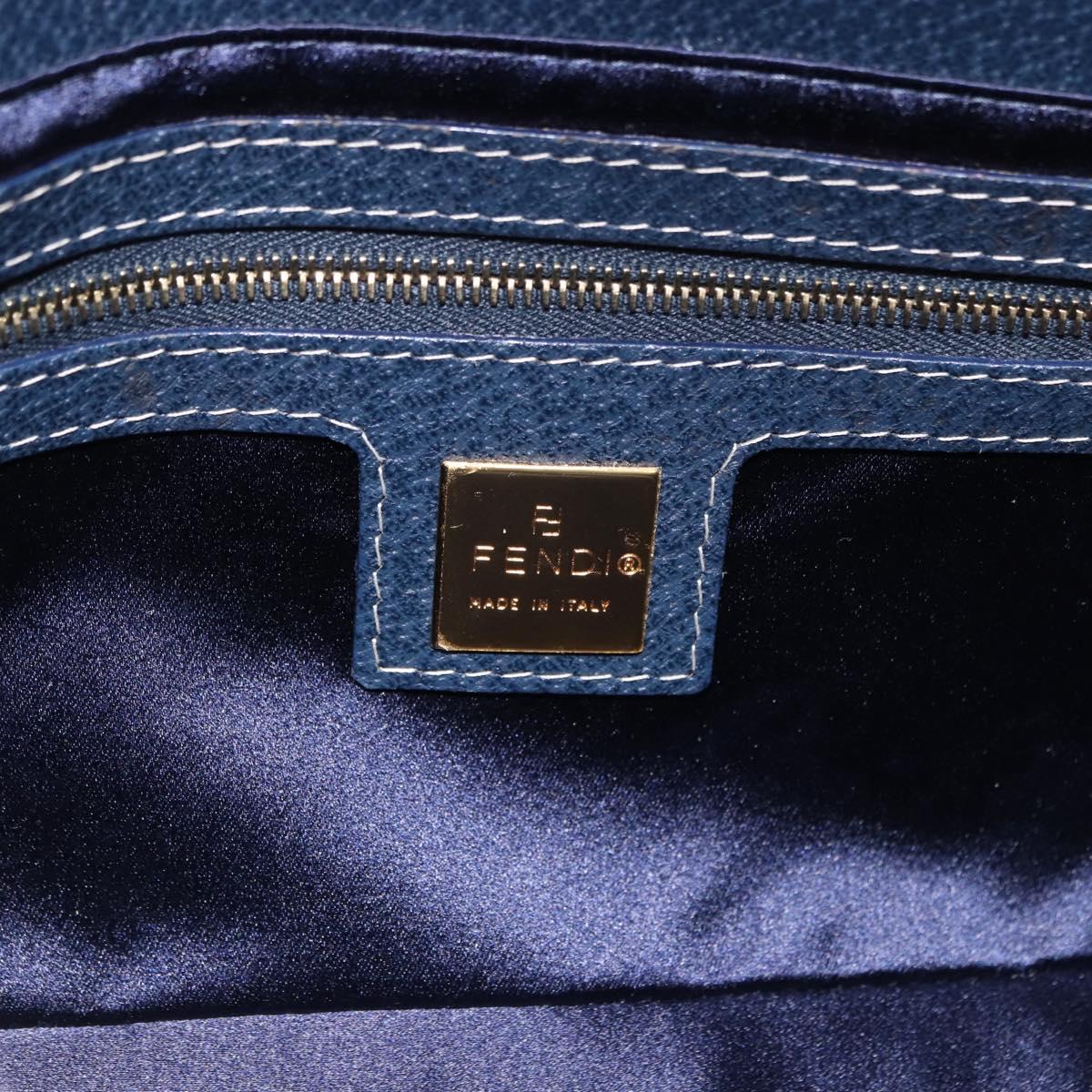 FENDI Mamma Baguette Shoulder Bag Leather Navy Gold Auth yk20632SAM