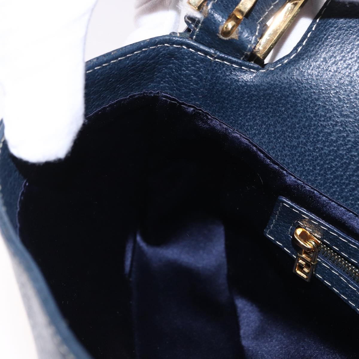 FENDI Mamma Baguette Shoulder Bag Leather Navy Gold Auth yk20632SAM