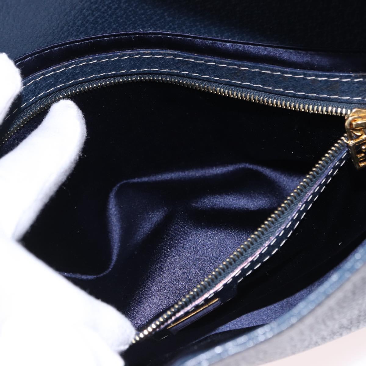 FENDI Mamma Baguette Shoulder Bag Leather Navy Gold Auth yk20632SAM