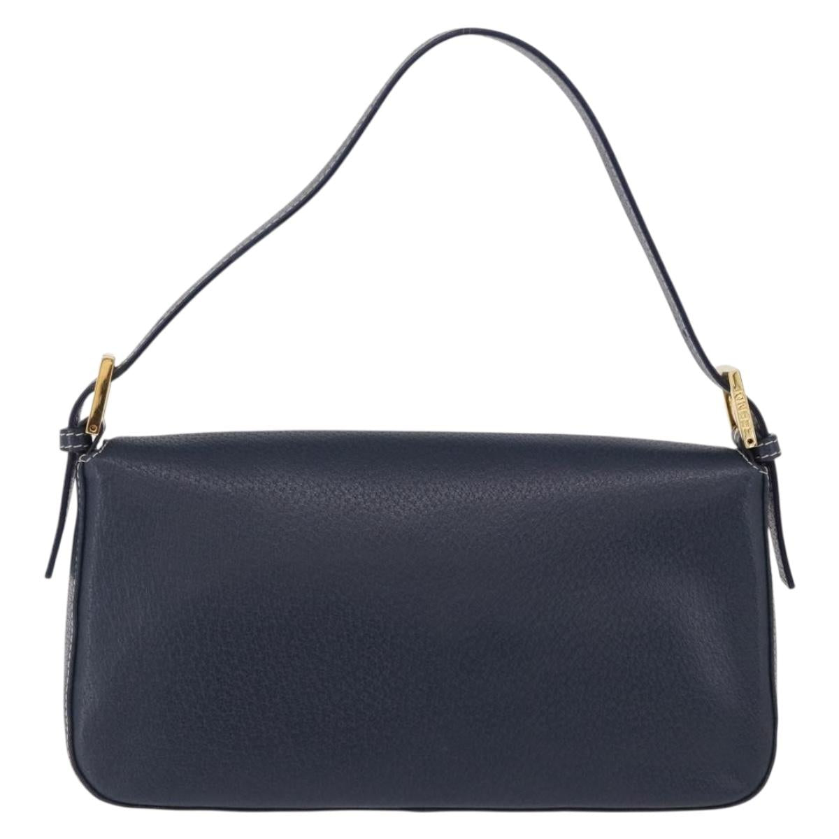 FENDI Mamma Baguette Shoulder Bag Leather Navy Gold Auth yk20632SAM