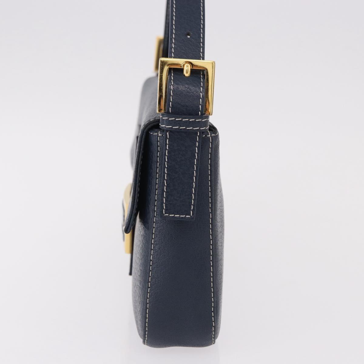 FENDI Mamma Baguette Shoulder Bag Leather Navy Gold Auth yk20632SAM