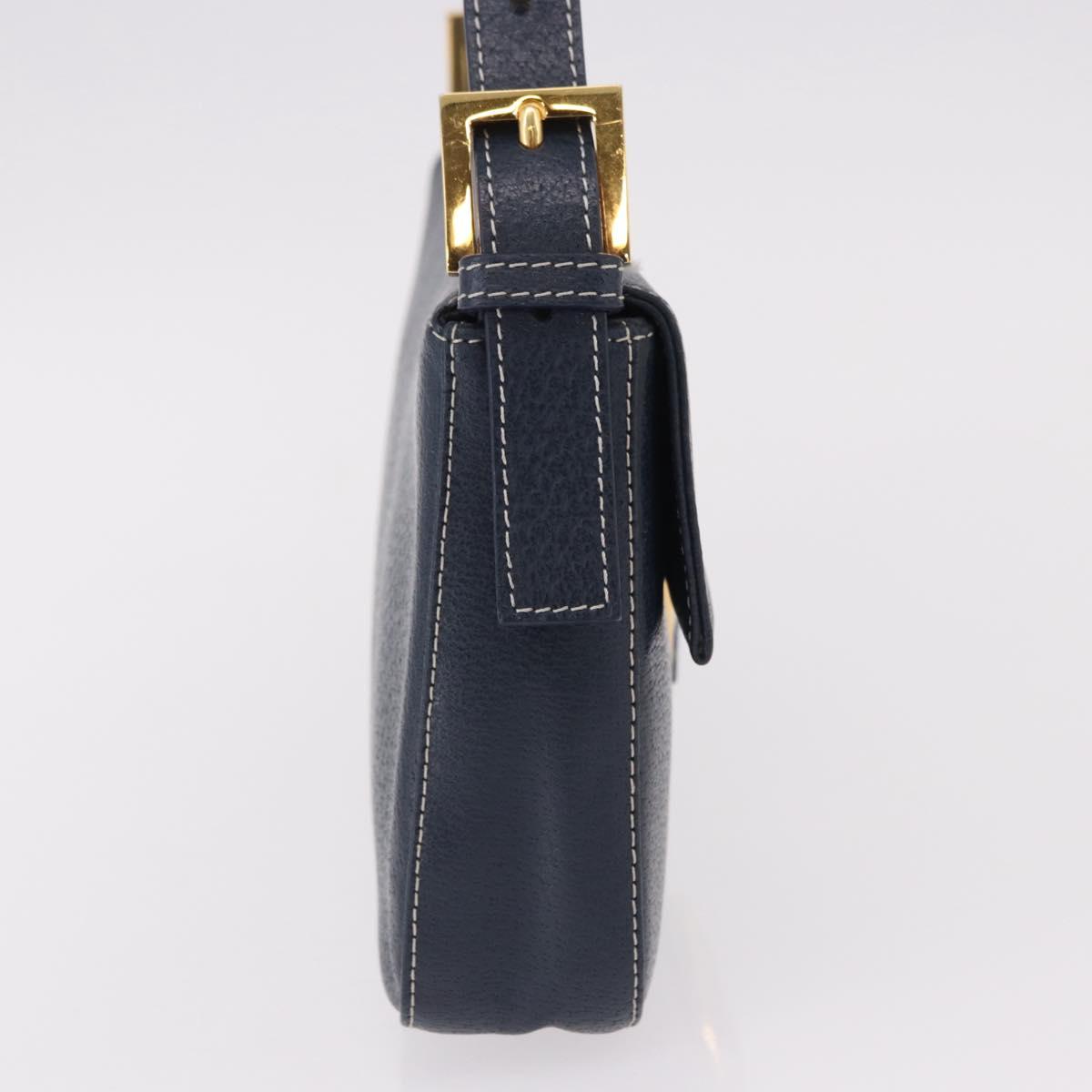FENDI Mamma Baguette Shoulder Bag Leather Navy Gold Auth yk20632SAM