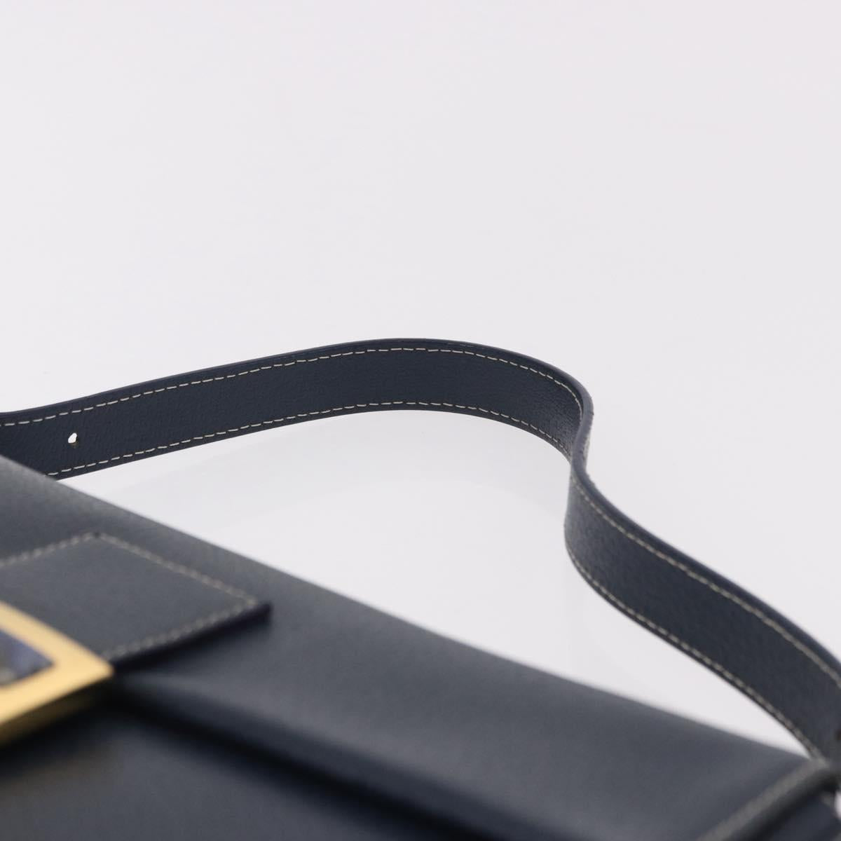 FENDI Mamma Baguette Shoulder Bag Leather Navy Gold Auth yk20632SAM