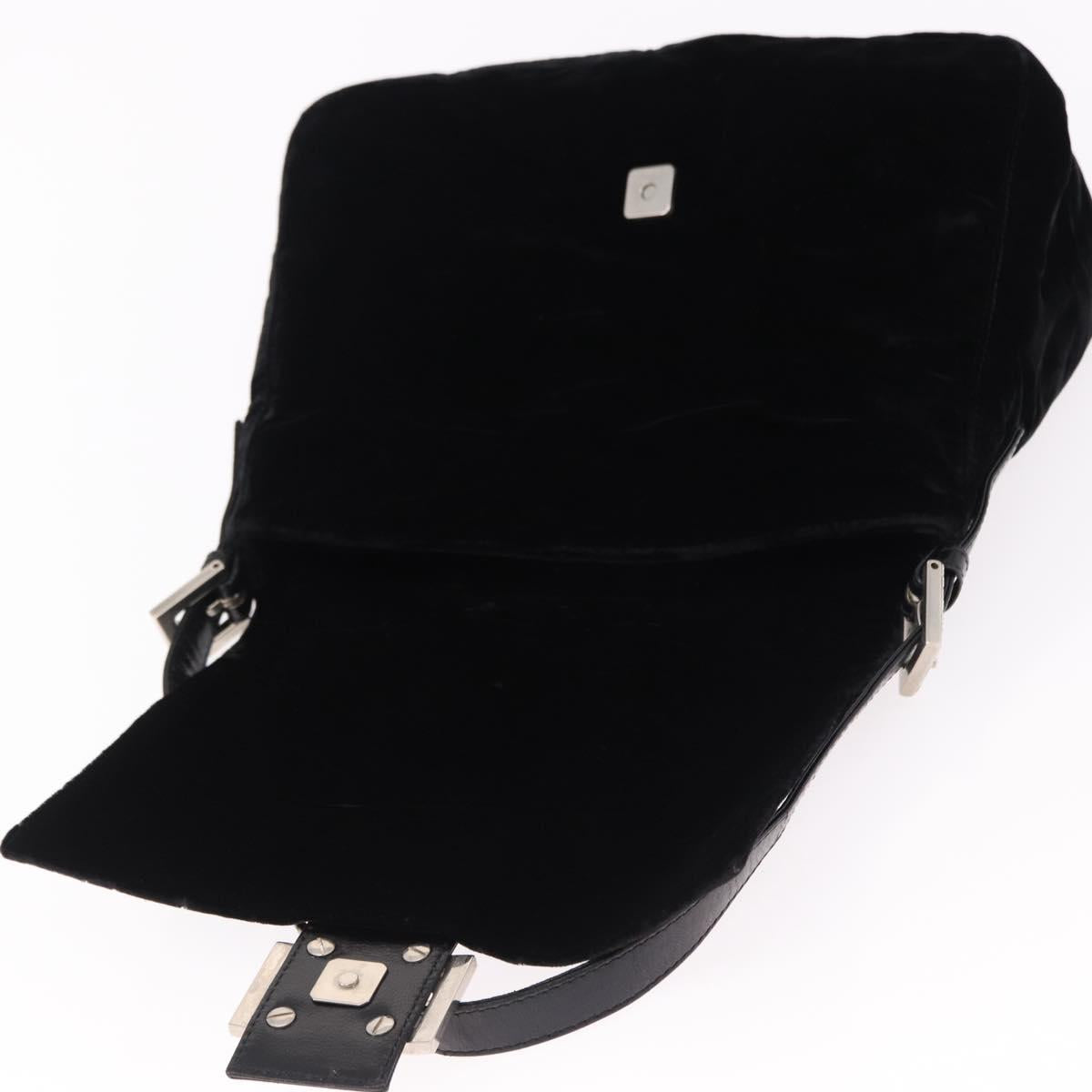 FENDI Mamma Baguette Shoulder Bag Velor Black Silver Auth yk20633SAM
