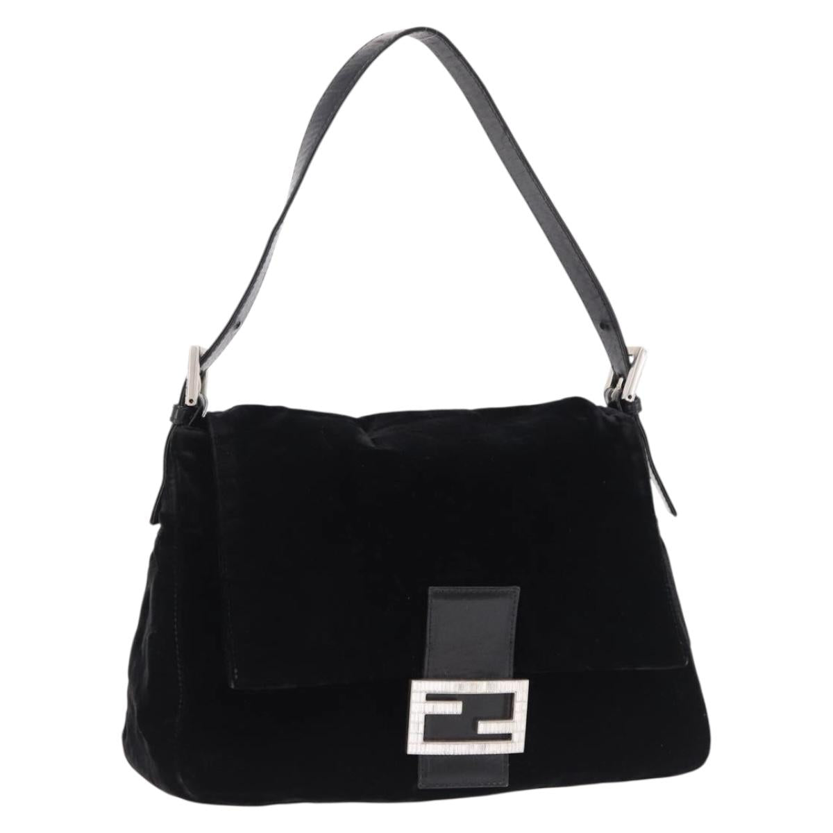 FENDI Mamma Baguette Shoulder Bag Velor Black Silver Auth yk20633SAM
