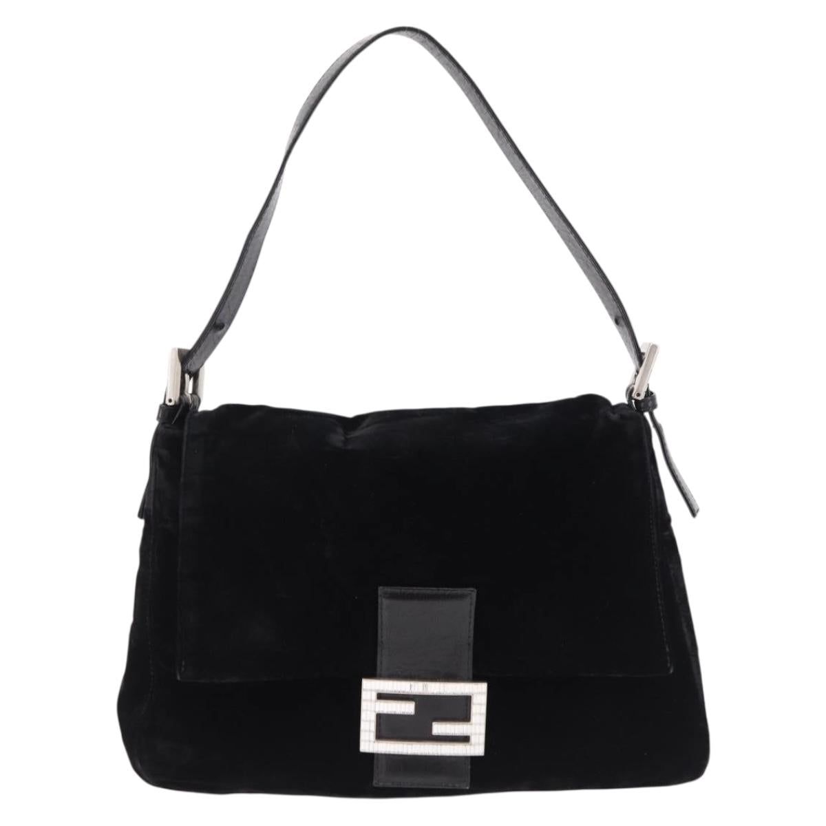 FENDI Mamma Baguette Shoulder Bag Velor Black Silver Auth yk20633SAM