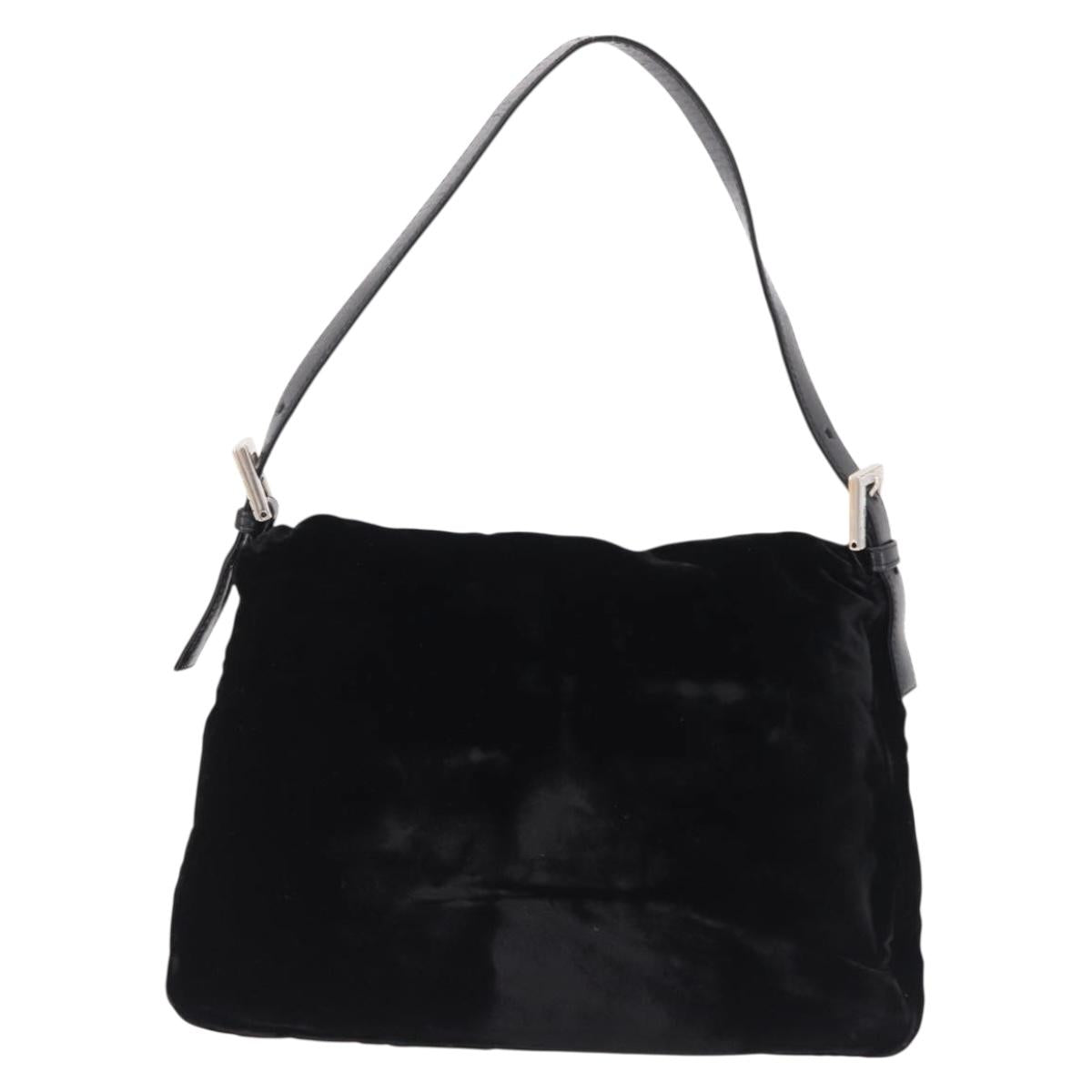 FENDI Mamma Baguette Shoulder Bag Velor Black Silver Auth yk20633SAM